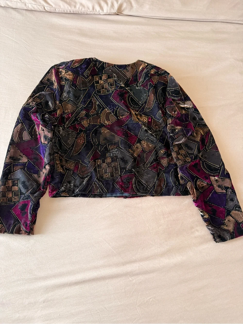 VTG Tres Paquette Velvet Cropped Blazer Abstract Multi Metallic Sz 10 Petite